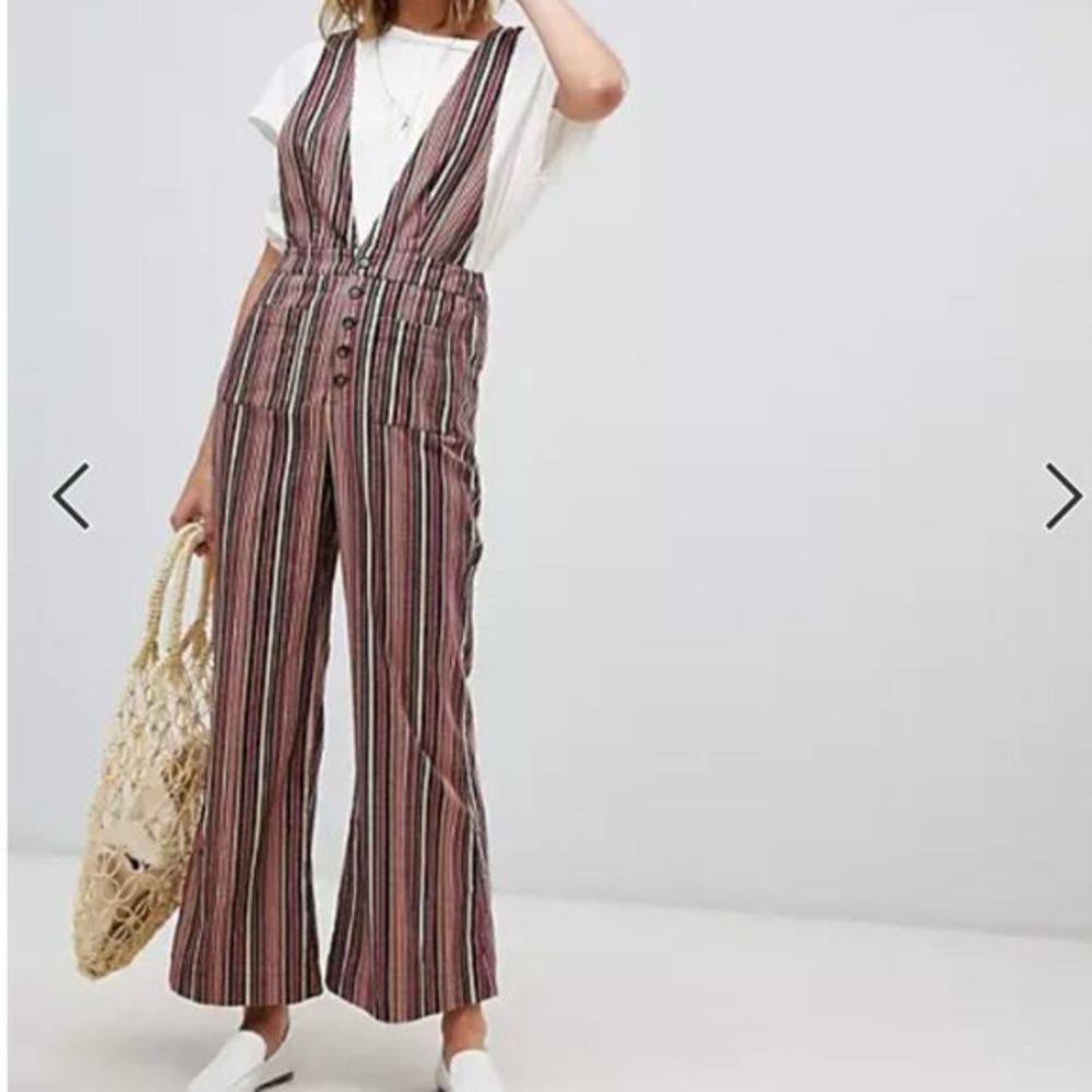 Moon River. Stripe Corduroy Jumpsuit Button Criss Cross Back Straps. Size Small.